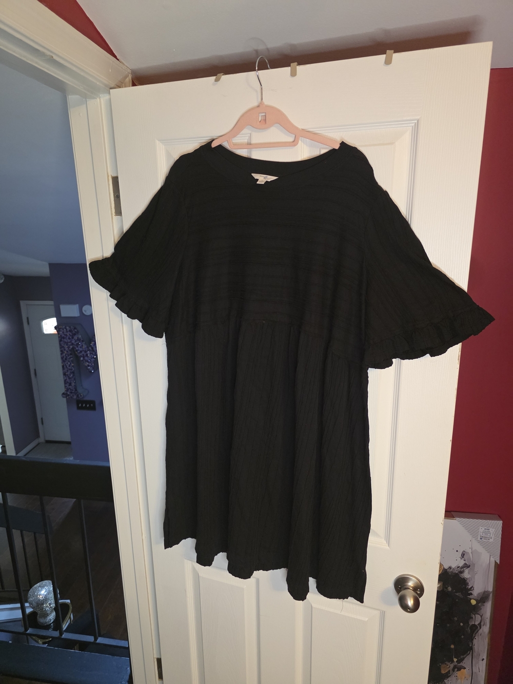 Terra & Sky Black Midi Dress with Ruffle Sleeves